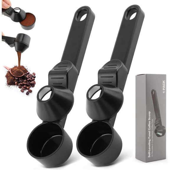 Scoop Funnel Measuring Spoon 2 Pack, 2 Tbsp (30 mL) Coffee Scoop with Built-In Funnel and Leveler, ABS Powder Scoop for Protein Pre-Workout and Ground Coffee, 0.79 in Funnel Tip