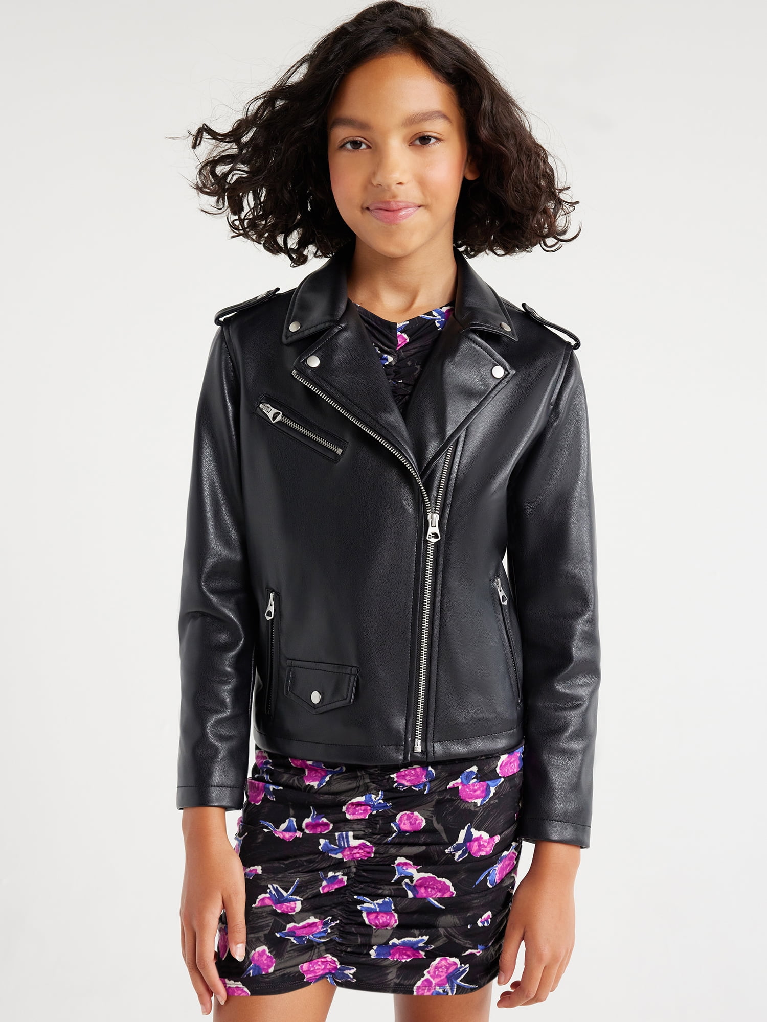 DKNY Girls Mini Me Pink Faux Leather Biker Jacket