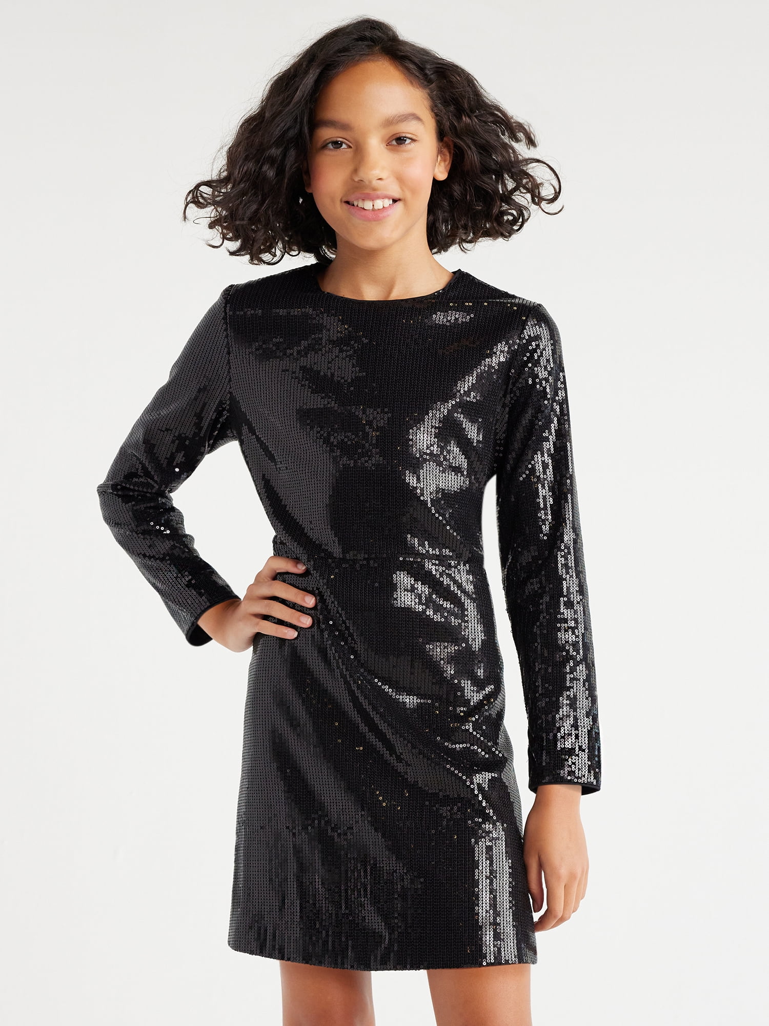 Scoop Girls Sequin Dress with Long Sleeves, Sizes 4-18 - Walmart.com