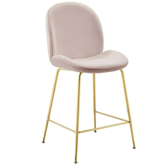Modway Scoop Gold Stainless Steel Leg Performance Velvet Counter Stool in Pink