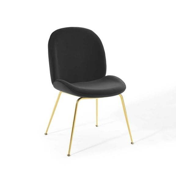 Modway Scoop Gold Stainless Steel Leg Performance Velvet Dining Chair in Black