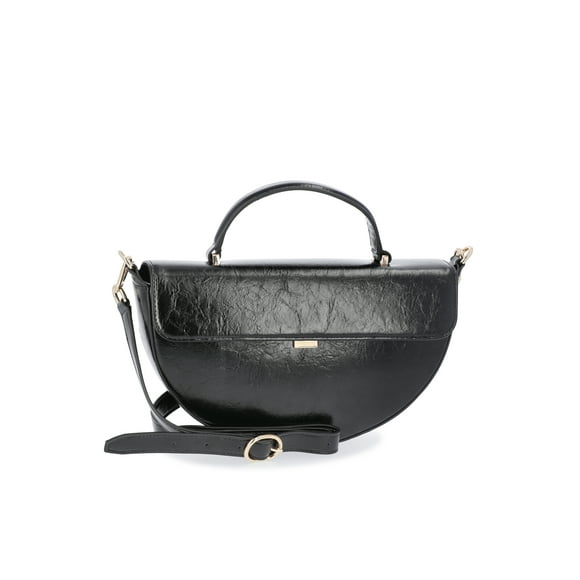 Women's Faux Leather Half Moon Satchel Bag, Black
