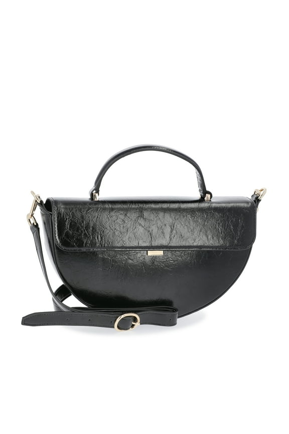 Women's Faux Leather Half Moon Satchel Bag, Black