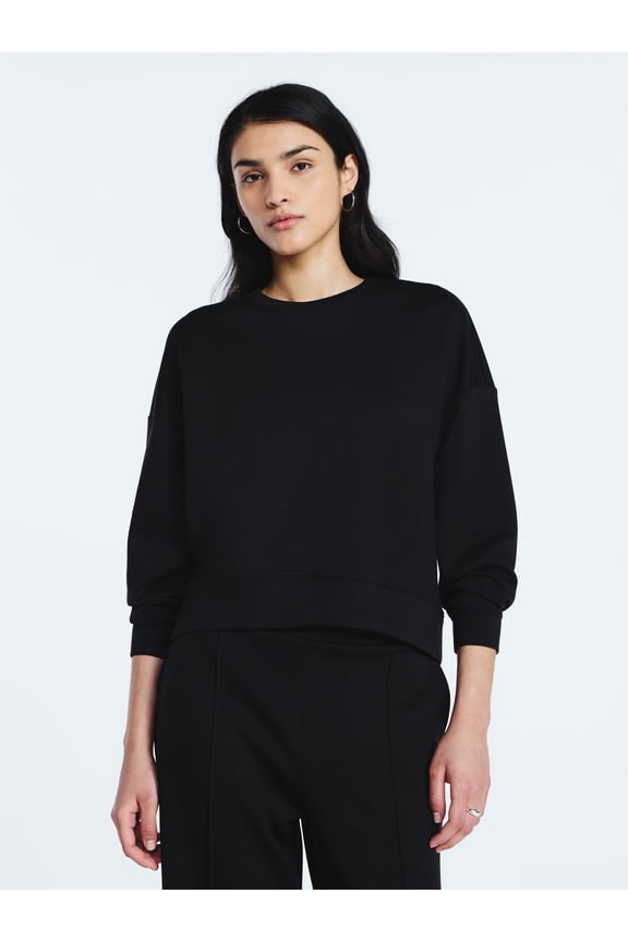 Women's and Women's Plus New Scubaknit Cropped Sweatshirt with Drop Sleeves, Sizes XS-4X