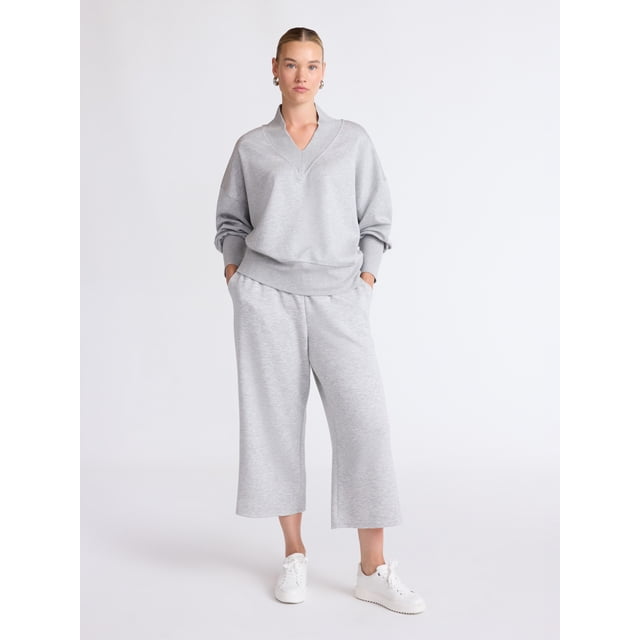 Scoop Women's and Women's Plus New Scubaknit V Neck Sweatshirt, Sizes XS-4X