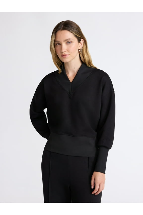 Women's and Women's Plus New Scubaknit V Neck Sweatshirt, Sizes XS-4X