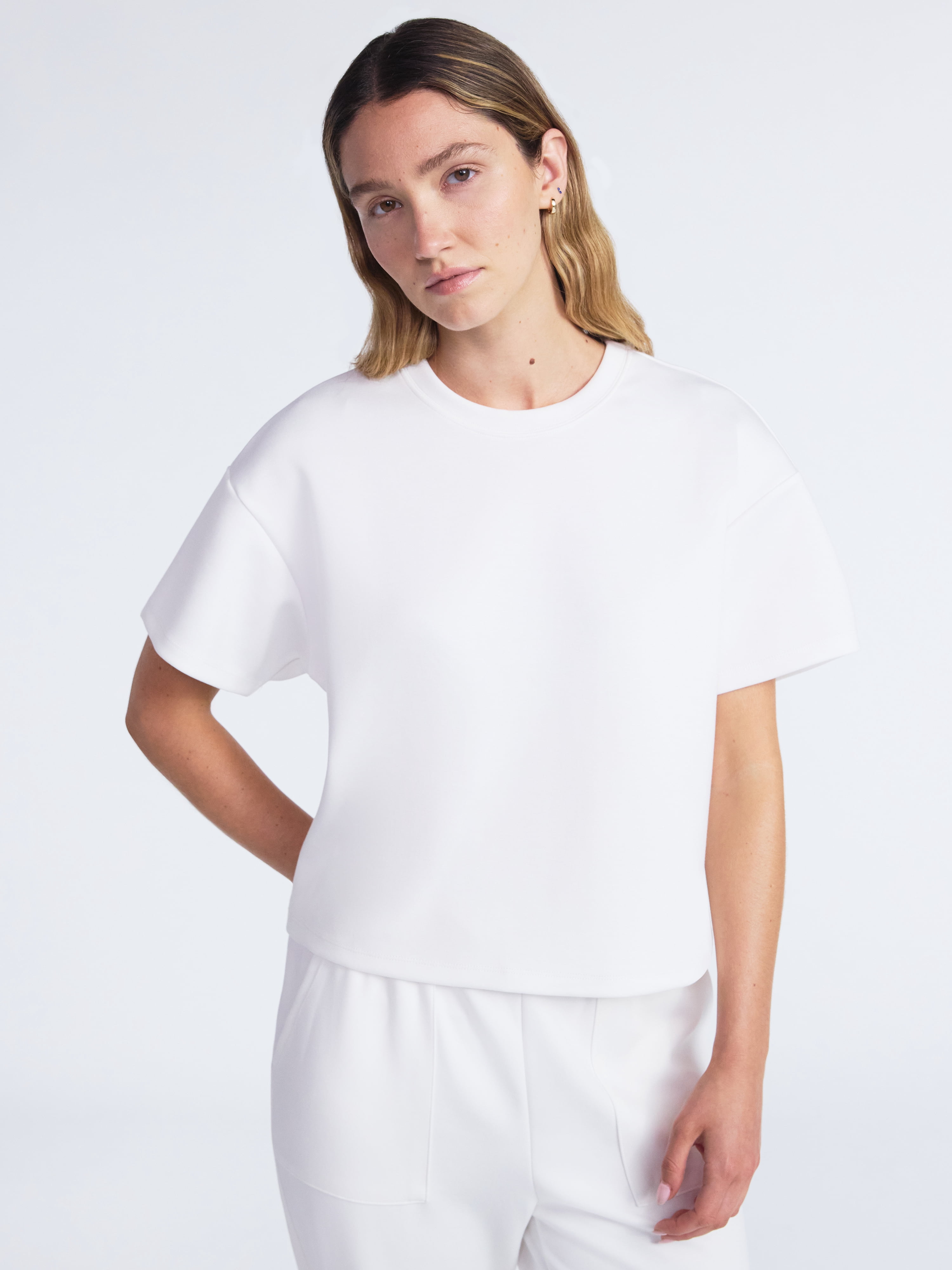 Tracey Short Sleeve Oversize Soft Scuba Knit Top