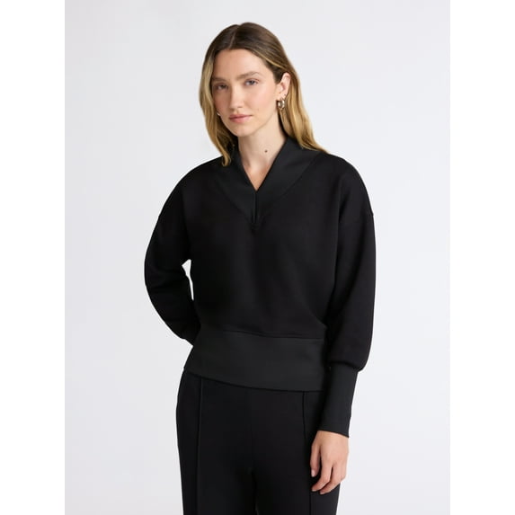 Scoop Women's and Women's Plus New Scubaknit V Neck Sweatshirt, Sizes XS-4X