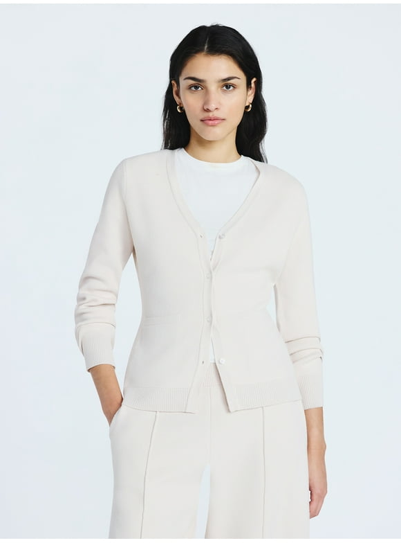 Women’s V Neck Cardigan Sweater with Long Sleeves, Lightweight, Sizes XS-XXL