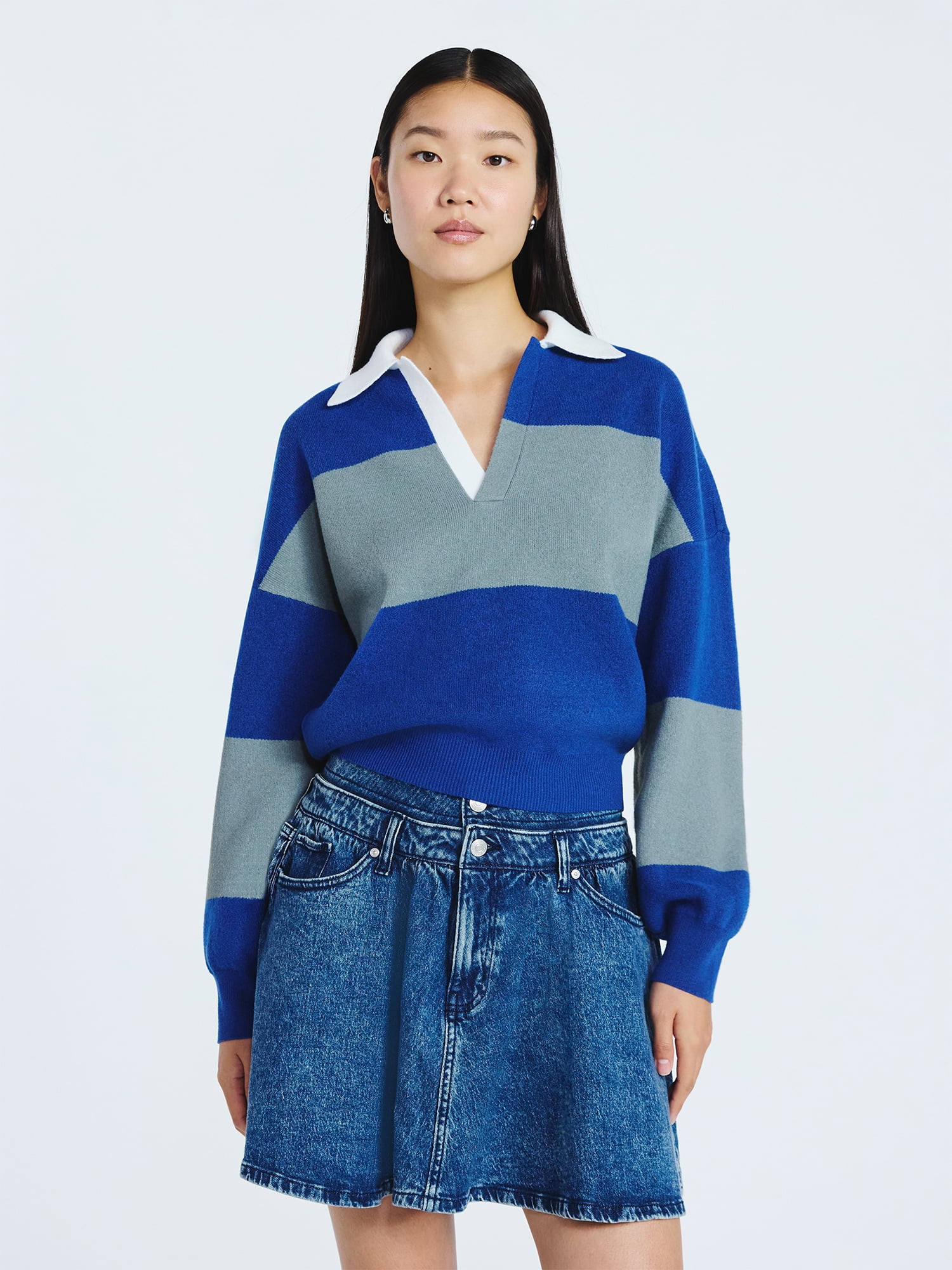 Scoop Women’s and Women’s Plus Oversized Rugby Sweater, Midweight, Sizes XS-4X