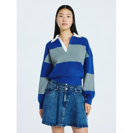 Scoop Women’s and Women’s Plus Oversized Rugby Sweater, Midweight, Sizes XS-4X