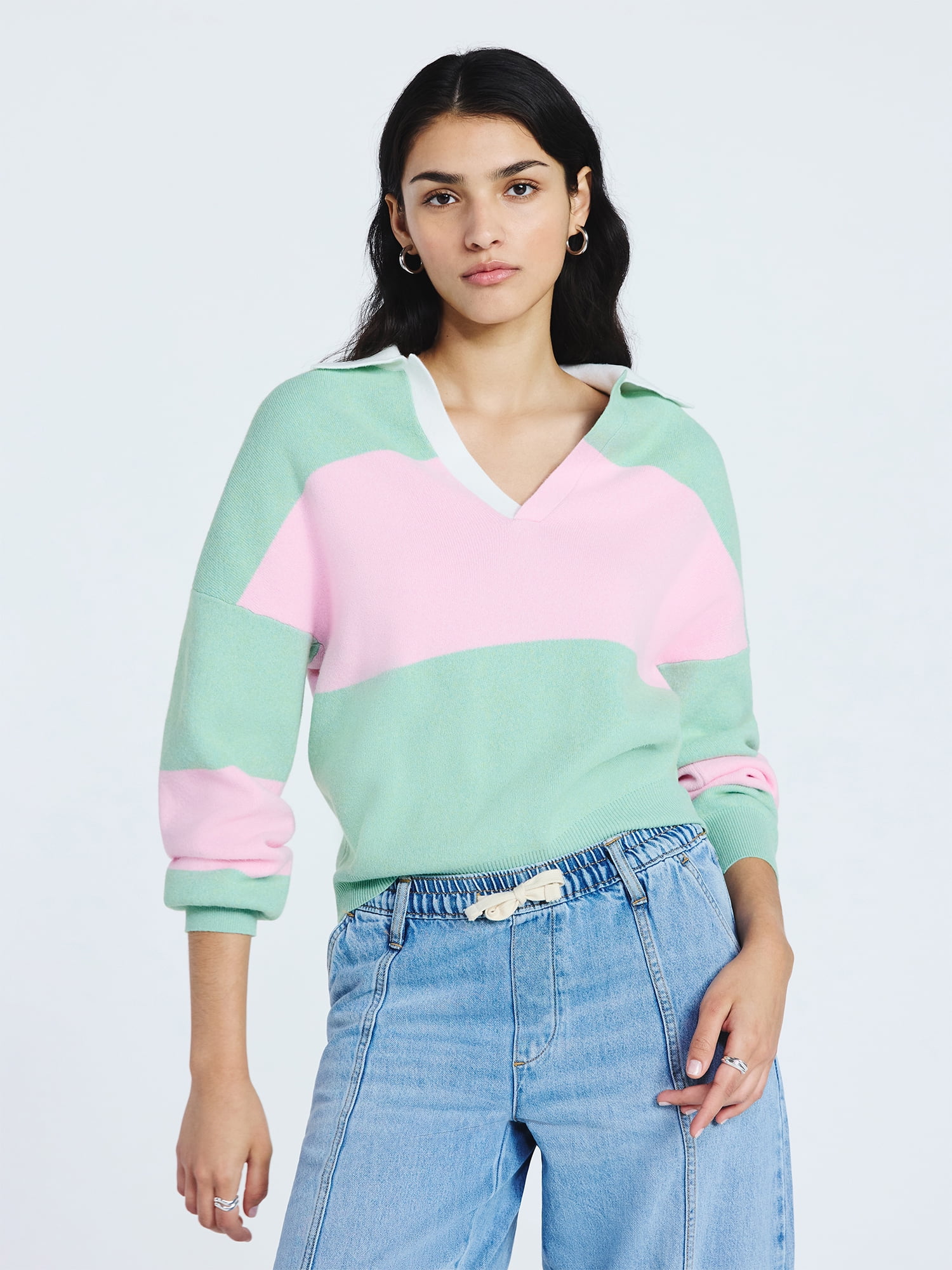 Scoop Women’s and Women’s Plus Oversized Rugby Sweater, Midweight, Sizes XS-4X