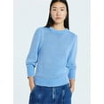 thumbnail image 1 of Scoop Women’s Acid Wash Cotton Sweater with Long Puff Sleeves, Midweight, Sizes XS-XXL, 1 of 5
