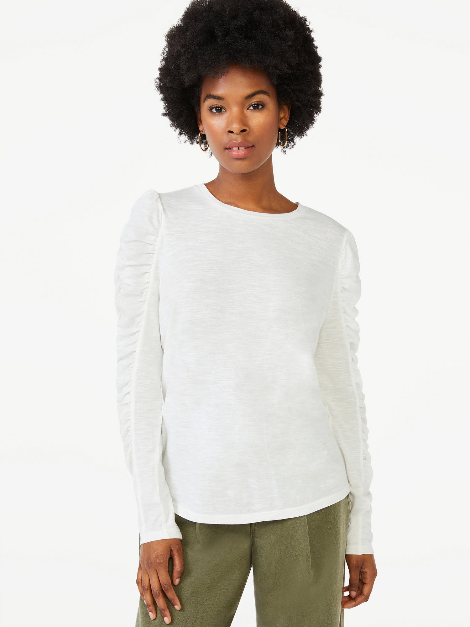 Scoop Long Sleeve Pullover Crew Neck Relaxed Fit Top (Women's) 1 Pack