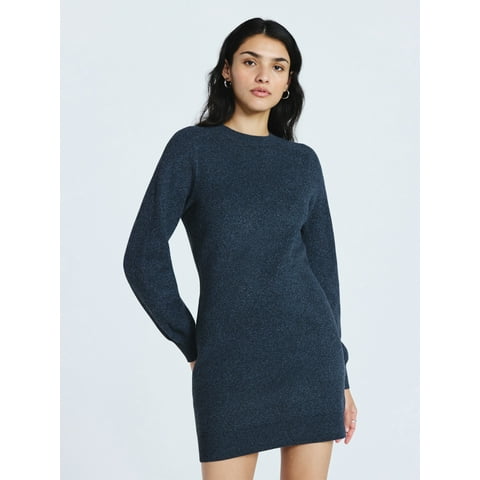 Long Sleeve Saddle Sweater Dress, Sizes XS-XXL