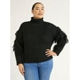 thumbnail image 1 of Scoop Women’s and Women's Plus Cable Knit Turtleneck Sweater with Fringe, Midweight, Sizes XS-4X, 1 of 6