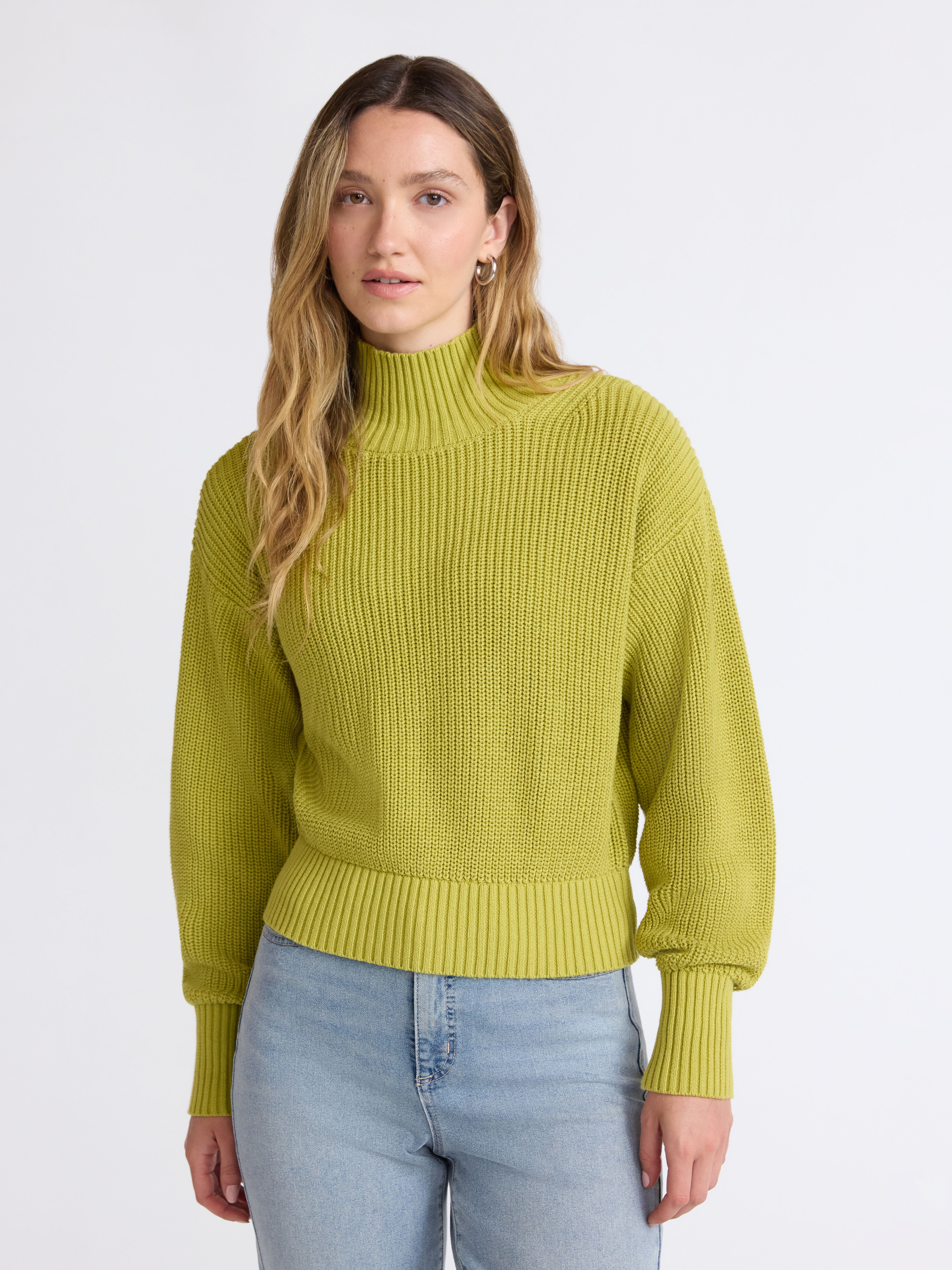 Scoop Women's Cotton Boxy Ribbed Turtleneck Sweater