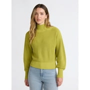 SCOOP Women’s Cotton Boxy Ribbed Turtleneck Sweater, Midweight, Size XS-XXL