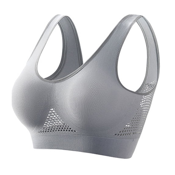 Scoop Neck Bra for Women Breathable Silky Comfort Wirefree Seamless Grip Band Pullover Bra Gray 5XL