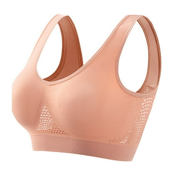 Scoop Neck Bra for Women Breathable Silky Comfort Wirefree Seamless Grip Band Pullover Bra Pink 2XL