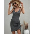 thumbnail image 1 of Scoop Neck Drawstring Ruched Knit Summer Dress Above Knee Length, 1 of 3