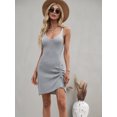 thumbnail image 1 of Scoop Neck Drawstring Ruched Knit Summer Dress Above Knee Length, 1 of 3