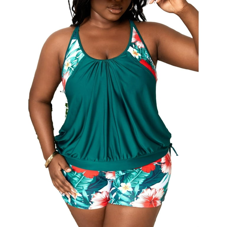 Scoop Neck Multicolor Plus Size Tankinis Women s Plus Walmart