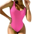 thumbnail image 1 of Scoop Neck Ribbed High Cut Low Back One Piece Swimsuit Padded Bathing Suit for Women, 1 of 8