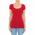 thumbnail image 1 of Scoop Neck Short Sleeve T Shirt Stretch Cotton Tee Women Cap Sleeve Tee (S-3X), 1 of 5