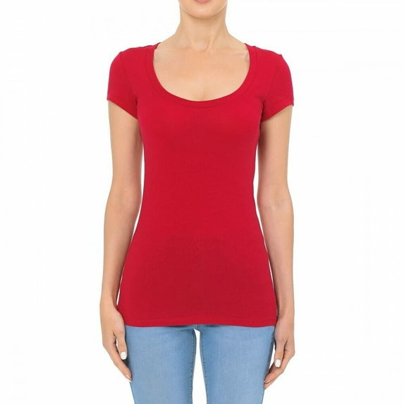 Scoop Neck Short Sleeve T Shirt Stretch Cotton Tee Women Cap Sleeve Tee (S-3X)