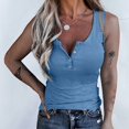 thumbnail image 1 of Scoop Neck Tank Tops for Woman Solid Round Neck Button Vest Sleeveless Splice T-Shirt Tank Tops Tank Tops Blue, 1 of 5