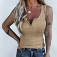 thumbnail image 1 of Scoop Neck Tank Tops for Woman Solid Round Neck Button Vest Sleeveless Splice T-Shirt Tank Tops Tank Tops Khaki, 1 of 5
