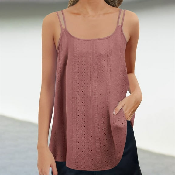 Scoop Neck Tank Tops for WomanSleeveless Loose Fit Tank Top - Casual Embroidery Blouse, Sexy & Cute Summer Tops