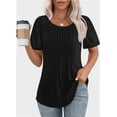 thumbnail image 1 of Scoop Neck Women Pleated Short Sleeve T Shirt Dressy Casual Summer Blouse Top, 1 of 5