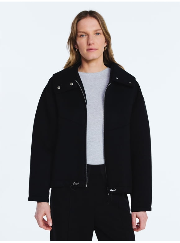 Women's and Women's Plus Neoprene Fleece Oversized Jacket with Hood, Sizes XS-4X