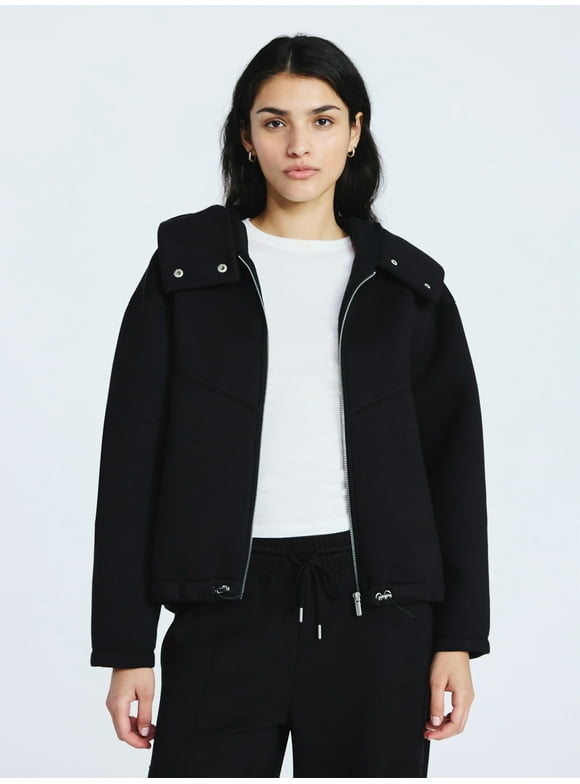 Women's and Women's Plus Neoprene Fleece Oversized Jacket with Hood, Sizes XS-4X