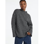 Scoop Women’s Oversized Cable Knit Sweater, Midweight, Size XS-XXL