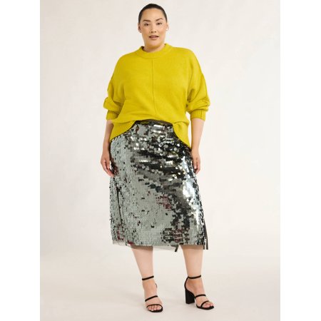Scoop Women's & Women's Plus Paillette Sequin Midi Skirt, Sizes XS-4X