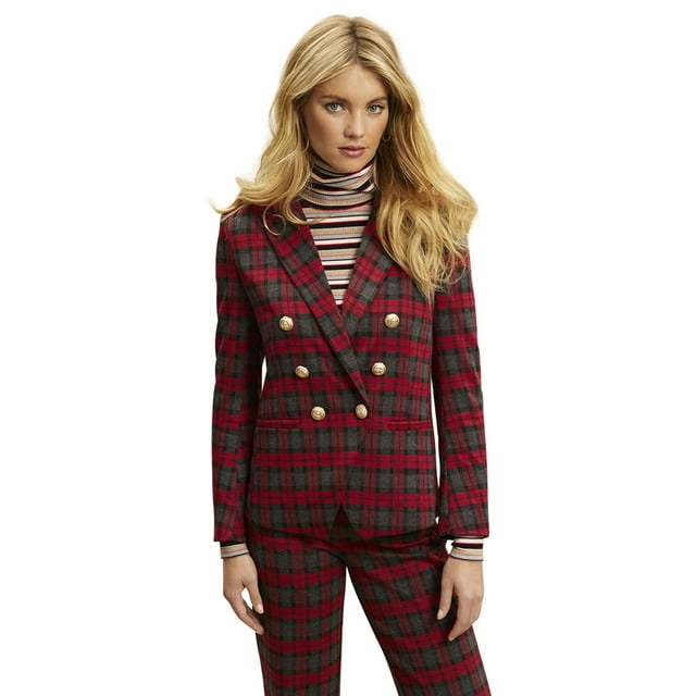 Scoop Plaid Double Breasted Blazer Women's