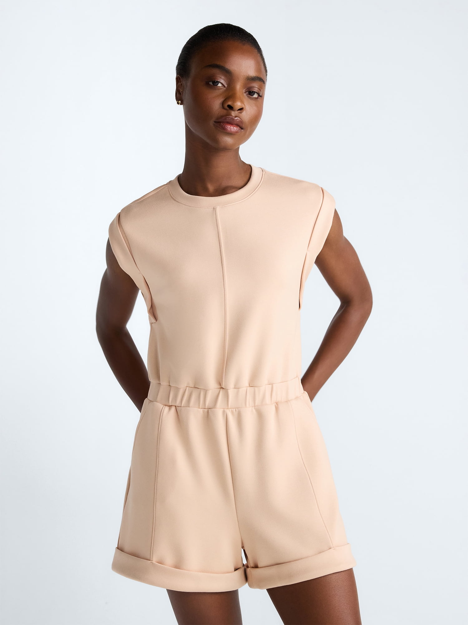 Scoop Women's and Women's Plus Scubaknit Crewneck Romper, Sizes XS-4X