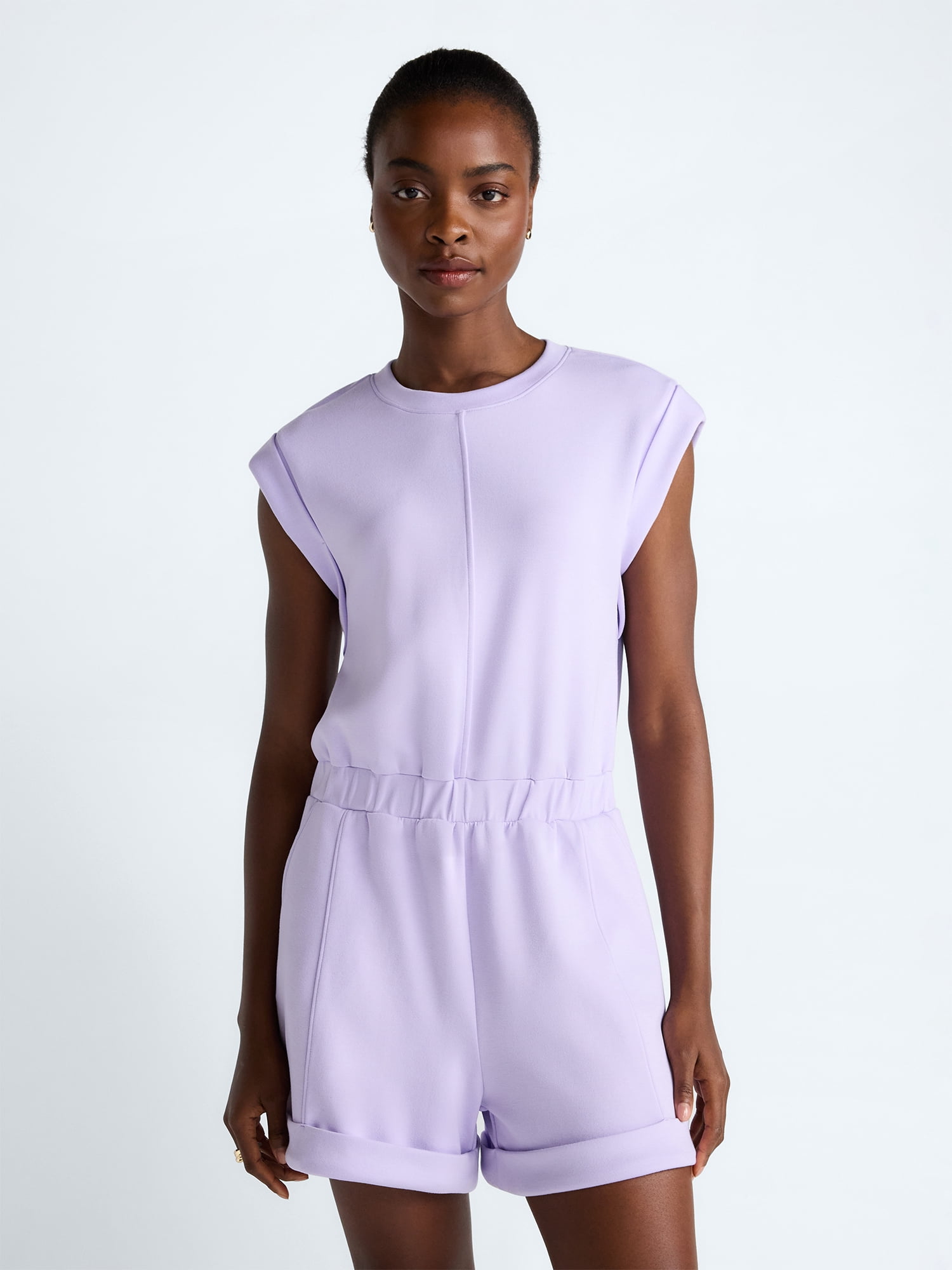 Scoop Women's and Women's Plus Scubaknit Crewneck Romper, Sizes XS-4X