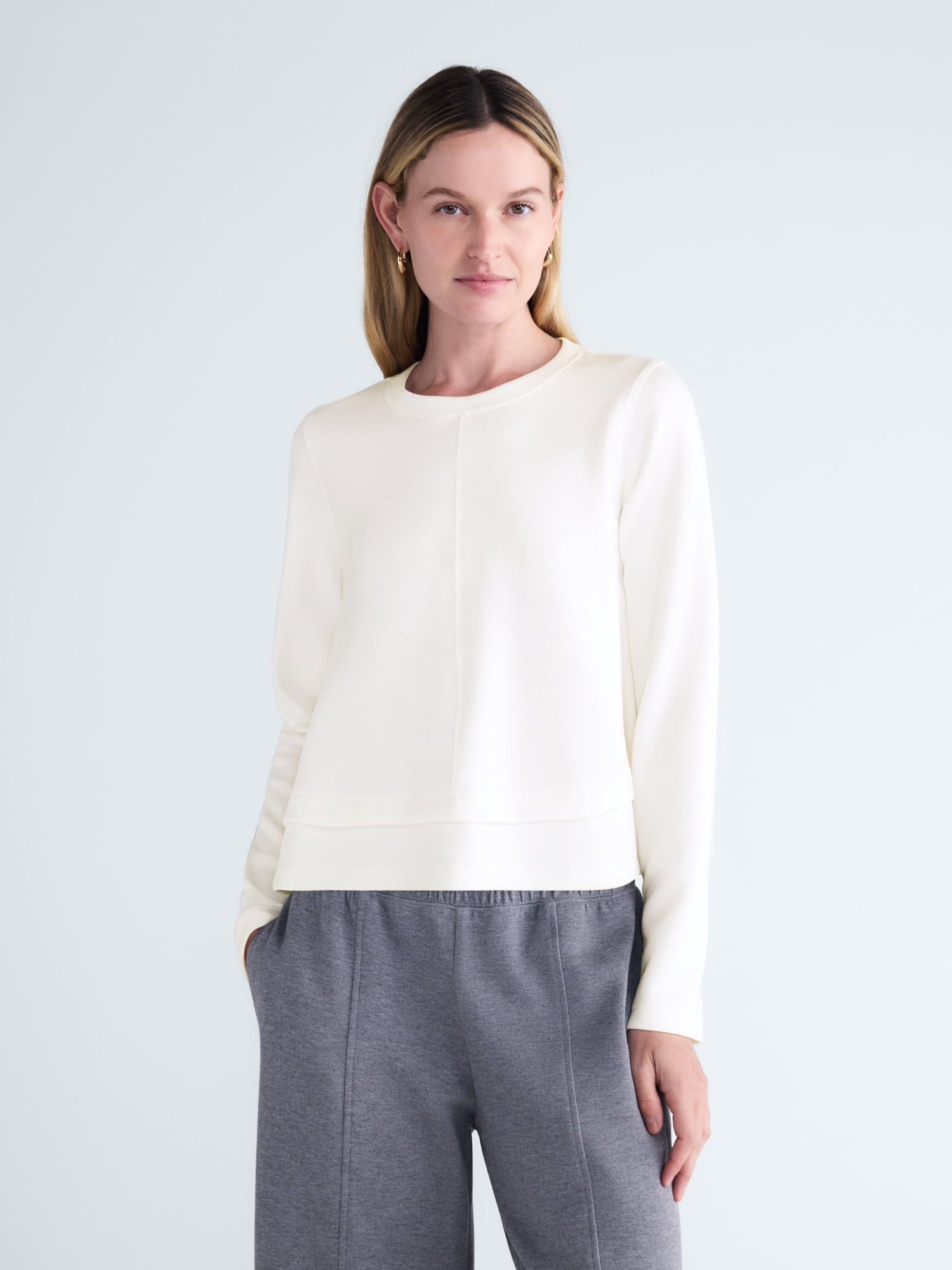 Scoop Women's and Women's Plus Scubaknit Cropped Tiered Top, Sizes XS-4X