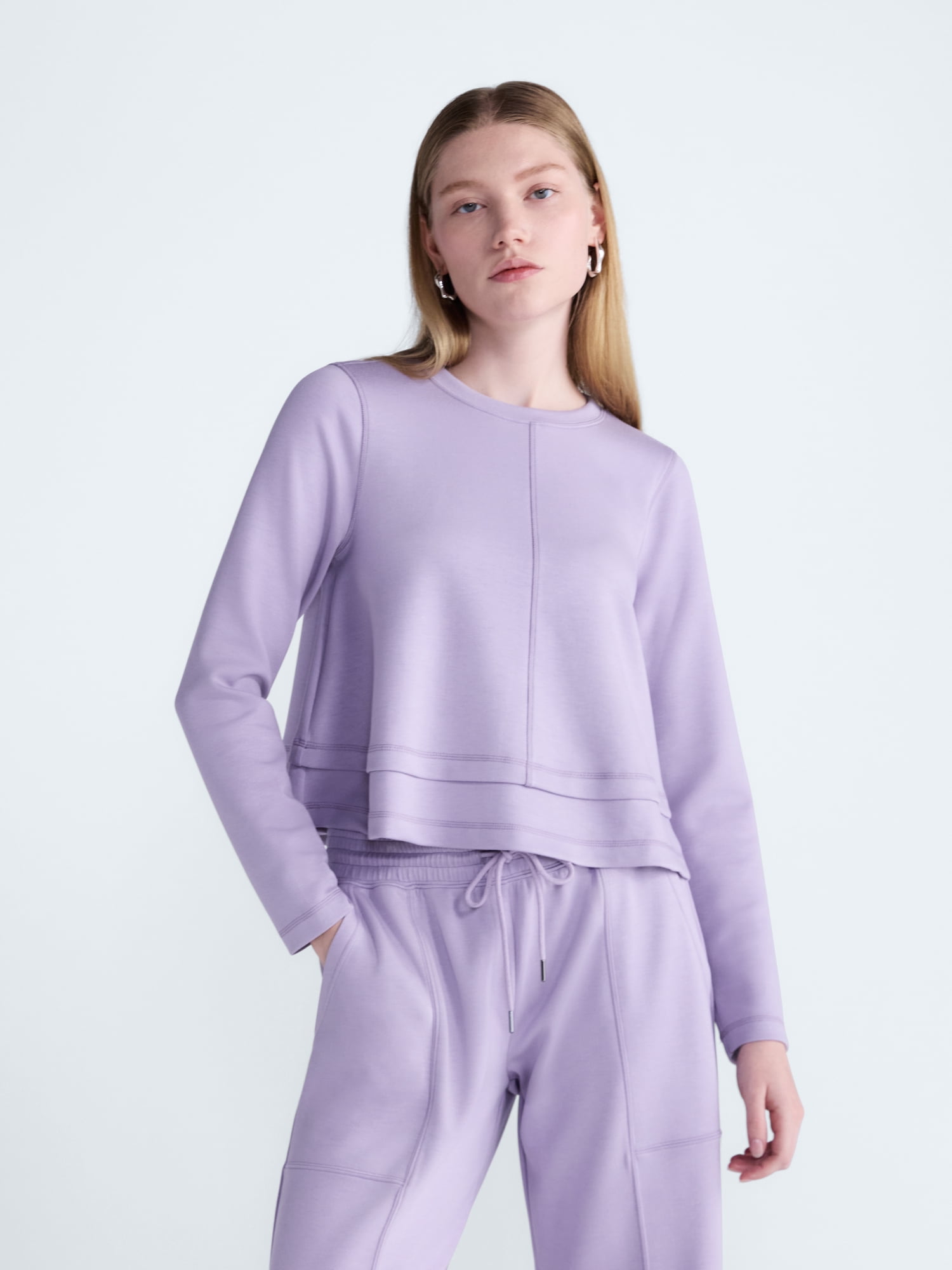 Scoop Women's and Women's Plus Scubaknit Cropped Tiered Top, Sizes XS-4X