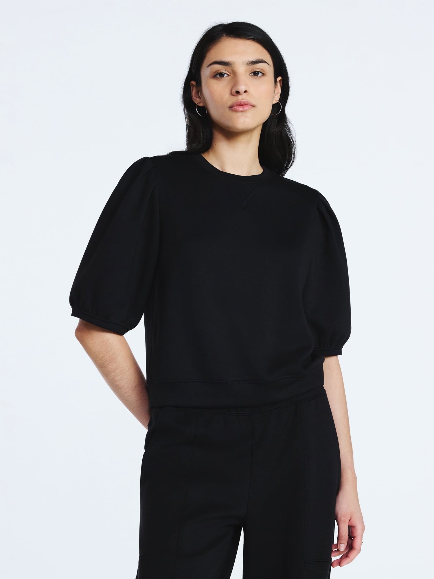 Scoop Women's and Women's Plus New Scubaknit Pleated Sleeve Top, Sizes XS-4X