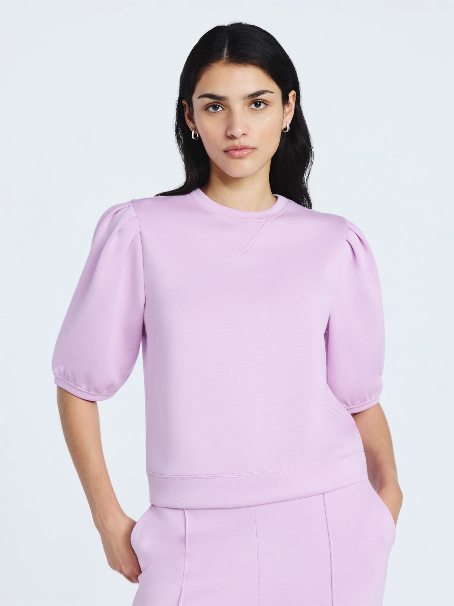 Women's and Women's Plus New Scubaknit Pleated Sleeve Top, Sizes XS-4X