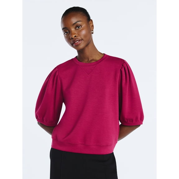 Scoop Women's and Women's Plus New Scubaknit Pleated Sleeve Top, Sizes XS-4X