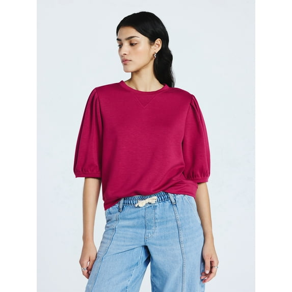 Scoop Women's and Women's Plus New Scubaknit Pleated Sleeve Top, Sizes XS-4X