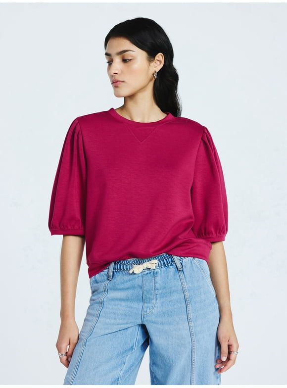 Women's and Women's Plus New Scubaknit Pleated Sleeve Top, Sizes XS-4X