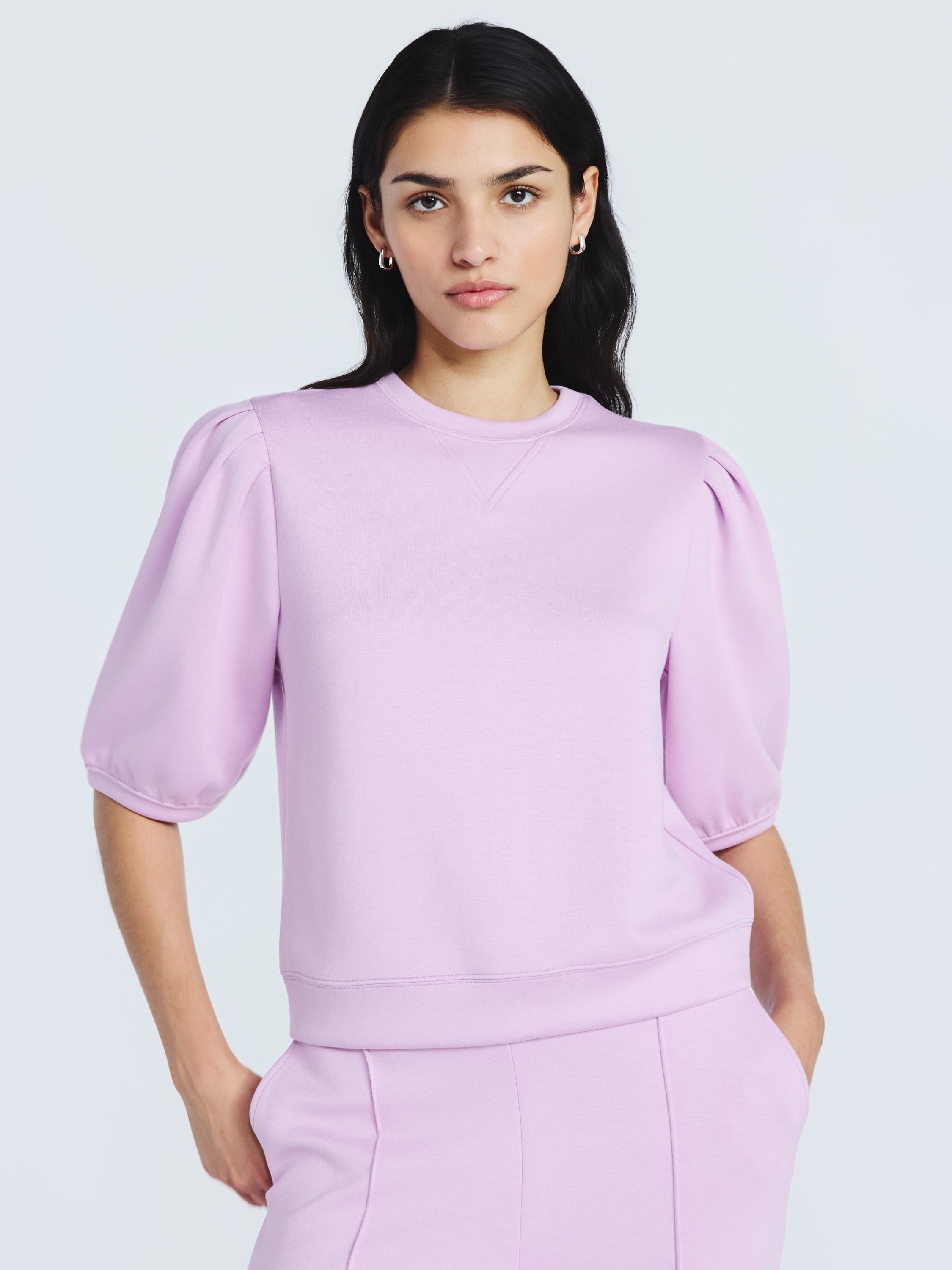 Scoop Women's and Women's Plus New Scubaknit Pleated Sleeve Top, Sizes XS-4X