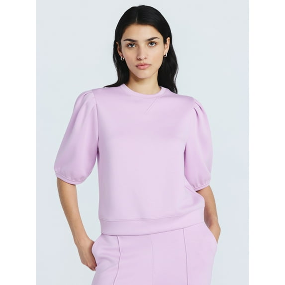 Scoop Women's and Women's Plus New Scubaknit Pleated Sleeve Top, Sizes XS-4X